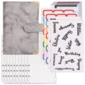 Grauer Marmor A6 PU-Leder Budget-Planer Set mit Klarsichthüllen und Beschriftung - Loseblatt-Budget-Planer-Set / 10 Bargeldumschläge + Zubehör / Marmorgrau