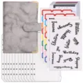 A6 Budget Binder Set mit grauem Marmor-PU-Lederdeckel und Bargeld-Umschlag-Zubehör. - Loseblatt-Budget-Planer-Set / 12 Bargeldumschläge + Zubehör / Marmorgrau