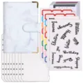Marmor A6 PU-Leder Budget Binder Set mit Reißverschlusstaschen und Aufklebern. - Loseblatt-Budget-Planer-Set / 8 Bargeldumschläge + Zubehör / Marmor Blau