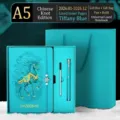 2026 Year of the Horse A5 daily planner gift set in Tiffany blue color with matching pen - 横线本3件套 / 含本笔芯礼盒袋 / Teal