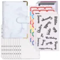 A6 PU-Leder Budget Binder Set mit Marmorstruktur Einband und Reißverschlusstaschen - Loseblatt-Budget-Planer-Set / 10 Bargeldumschläge + Zubehör / Marmor Blau