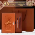 2026 Year of the Horse A5 business planner gift set with notebook and pen - 横线本3件套 / 含本笔芯礼盒袋 / Brown and Orange