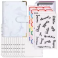 A6 Marmor PU Leder Budget Binder Set mit Geldumschlägen und Finanzaufklebern - Loseblatt-Budget-Planer-Set / 12 Bargeldumschläge + Zubehör / Marmor Blau
