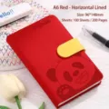 A6 red panda buckle notebook with 100 lined sheets, compact portable student diary - A6 / Lined / Red