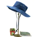 Durable blue wide-brim bucket hat with adjustable chin strap for outdoor sun protection - Denim Royal Blue Style