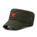 Army green flat-top cadet cap with red five-pointed star embroidery for outdoor leisure - One Size Adjustable (55-59CM) / Army Green (Red Star)