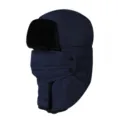 Gefütterter marineblauer Winter-Trapper-Hut mit winddichter Gesichtsmaske zum Skifahren - Einheitsgröße / Marineblau