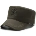 Military style flat top cap with Special Force embroidery in olive green - One Size Adjustable (55-59CM) / Shield Badge / Army Green