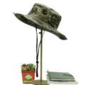 Wide brim camouflage bucket hat with adjustable chin strap for outdoor fishing and sun protection - Camouflage No.3 Style