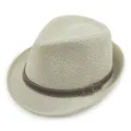 Classic cream straw fedora hat with elegant brown belt buckle for stylish sun protection - One Size (56-58cm) / Jazz Hat Style / Off White