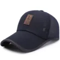 Gorra de béisbol transpirable de malla azul marino con visera larga y parche de cuero - Ajustable (Para 56-60cm) / Estilo Avatar-Azul Marino