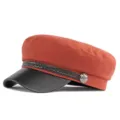 Chic rust red baker boy hat with black faux-leather brim and braided trim - 55-58cm / Cotton Polyester Style / Orange