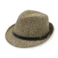 Classic straw fedora hat with black leather belt buckle for summer sun protection. - One Size (56-58cm) / Jazz Hat Style / Coffee Khaki-Belt Buckle