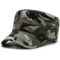 Breathable camouflage flat top military style cap for outdoor leisure and sun protection. - One Size Adjustable (55-59CM) / Sport Embroidery / Camouflage