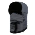 Dicker grauer Winter-Fliegermütze mit Kunstfellfutter und abnehmbarer winddichter Maske - Einheitsgröße / Grau