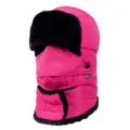 Leuchtend pinke Wintermütze mit schwarzem Kunstpelzbesatz und winddichter Maske - Einheitsgröße / Fuchsia