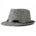 British style woven straw fedora hat with black belt buckle for summer sun protection - One Size (56-58cm) / Jazz Hat Style / Black White-Belt Buckle
