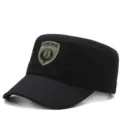 Breathable black military cadet cap with an embroidered Airborne shield patch - One Size Adjustable (55-59CM) / Center Badge (AIRBORNE) / Black
