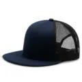 Casquette trucker bleu marine et noir avec filet arrière respirant et visière plate - Réglable (56-60cm) / Bleu Foncé Maille Noire