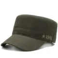 Vintage olive green cadet cap with star and 1941 embroidery detail - One Size Adjustable (55-59CM) / 1941 Embroidery / Army Green