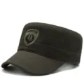 Dark brown military style flat top cap with embroidered Airborne wing patch detail - One Size Adjustable (55-59CM) / Center Badge (AIRBORNE) / Army Green