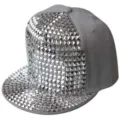 Gray hip-hop baseball cap featuring silver square rivets on the front and flat brim - Adjustable 55-60cm / Gray Base with Silver Square Studs