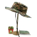 Digital camouflage wide-brim fishing hat with adjustable chin strap for sun protection - Grid Pattern No.5 Style
