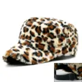 Stylish leopard print faux fur military cap with adjustable back strap for winter - Adjustable Fits 56-59cm / Large Leopard Beige