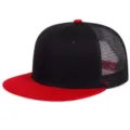 Casquette snapback hip-hop noire et rouge avec filet respirant et visière plate rigide - Réglable (56-60cm) / Rouge Noir Maille Noire