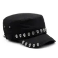 Schwarze Flat-Top-Patrouillenmütze mit silbernen Totenkopf-Nieten im Punk-Stil - 56-58cm / Totenkopf Nieten Stil / Stil 2-Schwarz