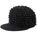 Punk style black hip-hop cap with all-over sharp spikes for a street fashion look - Adjustable 55-60cm / All Black Square with Black Rivets