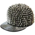 Street punk style hip-hop snapback cap fully covered with sharp silver metallic studs - Adjustable 55-60cm / Silver Square with Silver Rivets