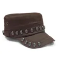 Braune Flat-Top-Militärmütze mit Metallskelett-Nieten im Punk-Stil - 56-58cm / Totenkopf Nieten Stil / Stil 2-Kaffee