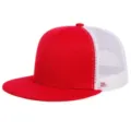 Casquette trucker rouge et blanche avec visière plate et filet respirant. - Réglable (56-60cm) / Rouge avec toile blanche