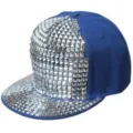 Cappellino da baseball hip-hop blu a tesa piatta con borchie argentate - Regolabile 55-60cm / Stile con borchie quadrate argento / blu colorato