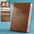 A5 Brown 2026 planner with premium leather texture and 400 pages of colorful tabs - A5 Single Notebook / Brown (2027)