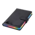 A5-Notizbuch aus schwarzem Leder mit irisierenden Regenbogenkanten und Magnetverschluss. - A5 / Laser-Schwarz