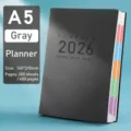 Professionele grijze A5-planner 2026 met 200 vellen en gekleurde index-tabbladen - A5 Enkel Notitieboekje / Grijs (2027)