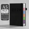 Agenda professionale A5 nera 2026 con chiusura ad elastico e linguette indice mensili - Versione cinese / A5 / Nero brillante