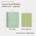 Libreta de cuero Morandi verde aguacate con dimensiones y páginas interiores blancas - Páginas en Blanco / Verde Aguacate