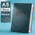 Agenda 2027 A5 de cuero azul con 400 páginas y pestañas de índice de colores - Cuaderno Individual A5 / Azul Profundo (2027)