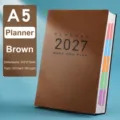 Agenda diaria 2027 A5 de cuero sintético marrón con 400 páginas y pestañas de índice - Cuaderno Individual A5 / Marrón (2027)