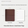 Mini cuaderno de hojas sueltas de cuero marrón chocolate con páginas rayadas. - Páginas Interiores Rayadas / Marrón Chocolate