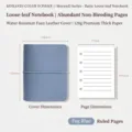 Cuaderno de bolsillo de hojas sueltas en cuero azul Morandi con medidas de tamaño - Páginas Interiores Rayadas / Azul Humo