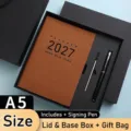 Set de regalo de agenda A5 2027 de lujo con bolígrafo y elegante caja negra de regalo - Juego de 5 Piezas (Con Bolígrafo) / Marrón (2027)