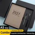 Set de cuaderno agenda 2027 A5 con bolígrafo premium y caja de regalo - Juego de 5 Piezas (Con Bolígrafo) / Caqui (2027)