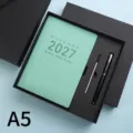 Set de regalo agenda A5 2027 azul cerceta con bolígrafo y caja negra premium - Juego de 5 Piezas (Con Bolígrafo) / Azul Claro (2027)