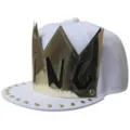 Chapeau hip hop blanc à bord plat avec couronne dorée et rivets pour danseurs bboys - 56-60cm / Blanc