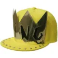 Casquette hip-hop jaune à bord plat avec plaque couronne dorée et détails cloutés KING - 56-60cm / Jaune