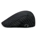 Classic black pinstripe flat cap for men and women retro ivy hat with adjustable buckle - Adjustable (56-59cm) / Black Wide Stripe